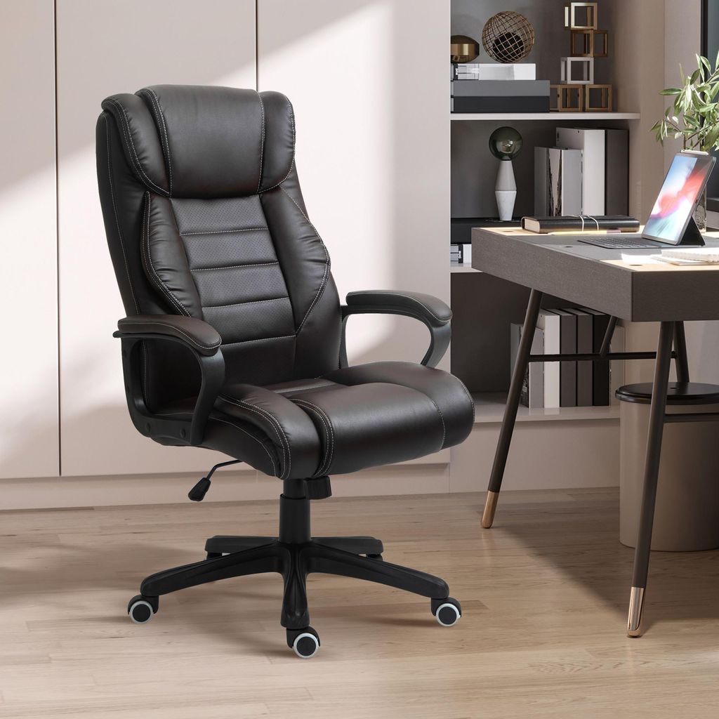 Bürostuhl mit Massagefunktion, höhenverstellbarer Chefsessel, ergonomischer Drehstuhl, 6 Vibrationspunkte, Braun