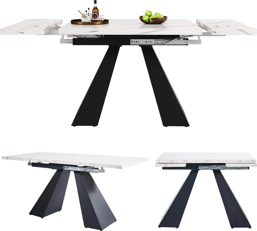 Table de cuisine moderne extensible grise avec structure en carbone