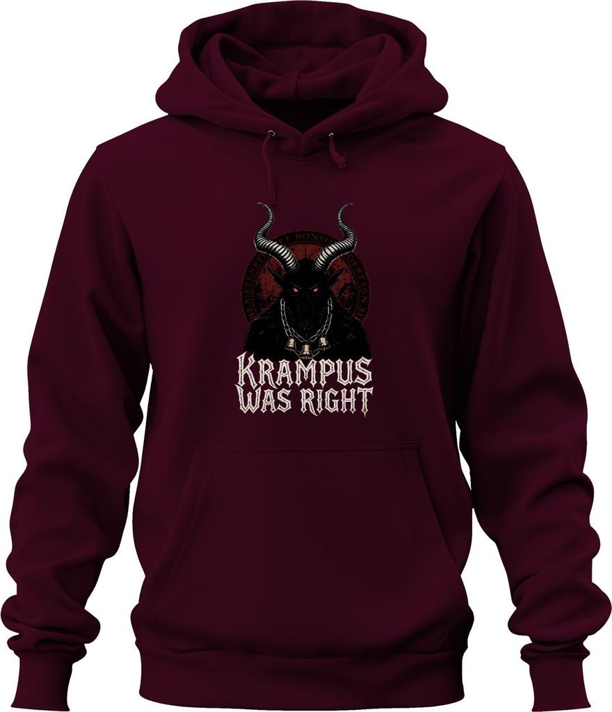 Krampus Was Right Dämon Hörner Glocken Weihnachten Gothic Horror Uni Hoodie Kapuzenpullover, Burgundy, 3XL