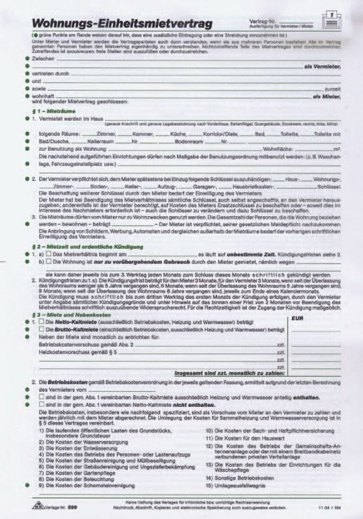 RNK Verlag 599 Jednotná nájemní smlouva 4 strany složené do Obrázek produktu 