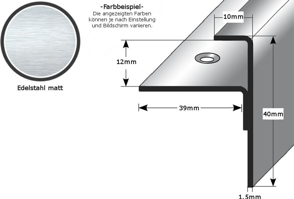 Einschubprofil "Tullamore" mit Nase für Designbeläge, Einfasshöhen von 2,5 - 22 mm, Edelstahl matt, gebohrt-12