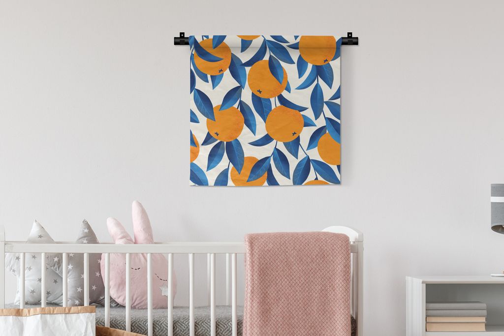 MuchoWow Wandteppich Wandbehang Orange - Blau - Design 60x60 cm Tapisserie Dekoration Wandtuch - Dekorationen - Wand Decke