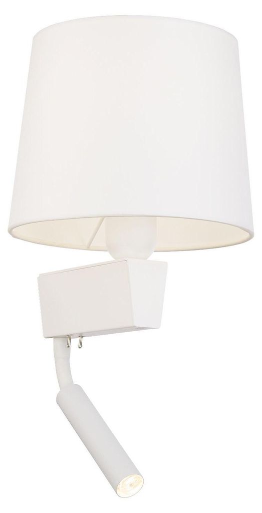Wandleuchte mit Leselampe Schalter Weiß Stoffschirm Modern wohnlich LEONIE Wandlampe Bett Sofa