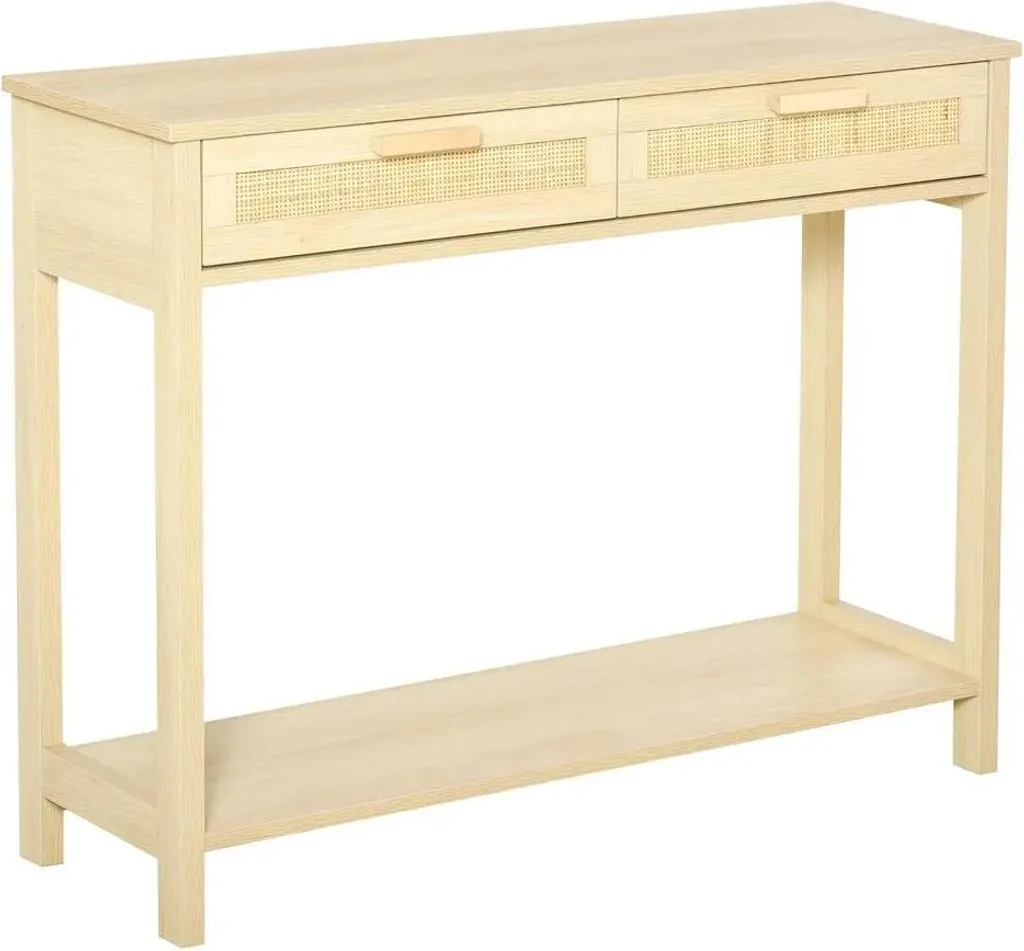 Commode de chambre rustique à 2 tiroirs - Chêne massif 100x30x76 cm