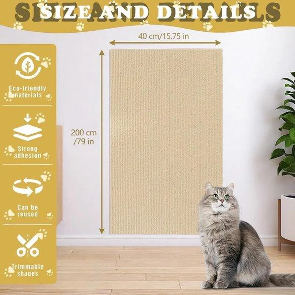 Tapis griffoir pour chat adhésif 40x200 cm pour protéger le canapé
