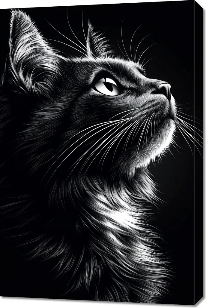 Quadro 60x90 cm Ritratto di animali per il salotto | Gatto | Bianco e nero