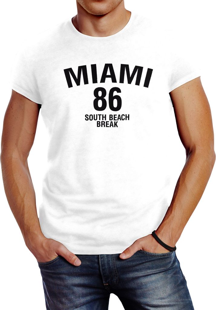 Herren T-Shirt Miami South Beach Break Spring Slim Fit Neverless weiß S