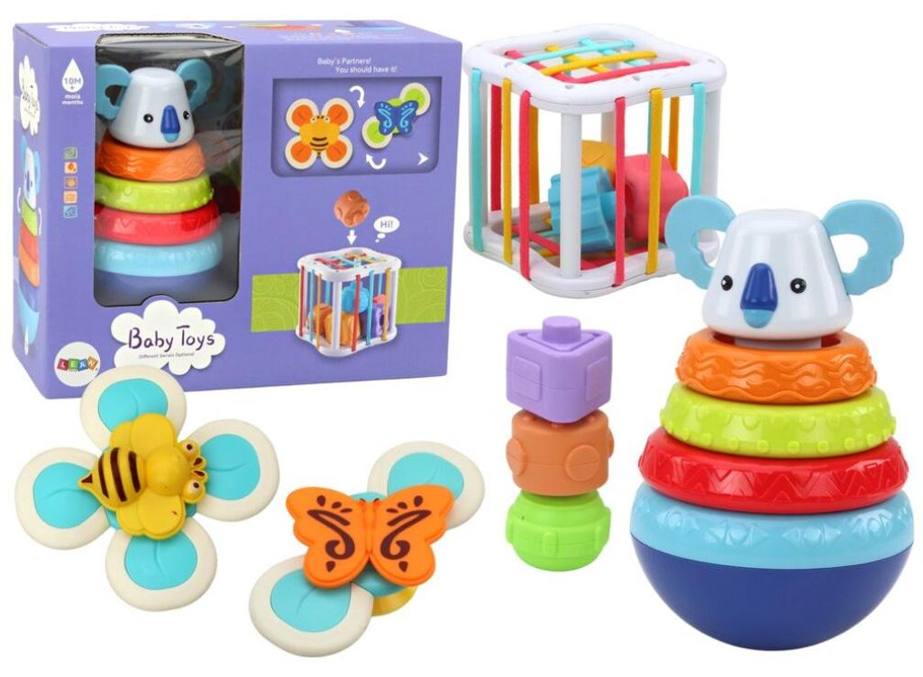 Leantoys Sensorisches Spielzeug-Set Koala-Turm Lernwürfel-Spinner
