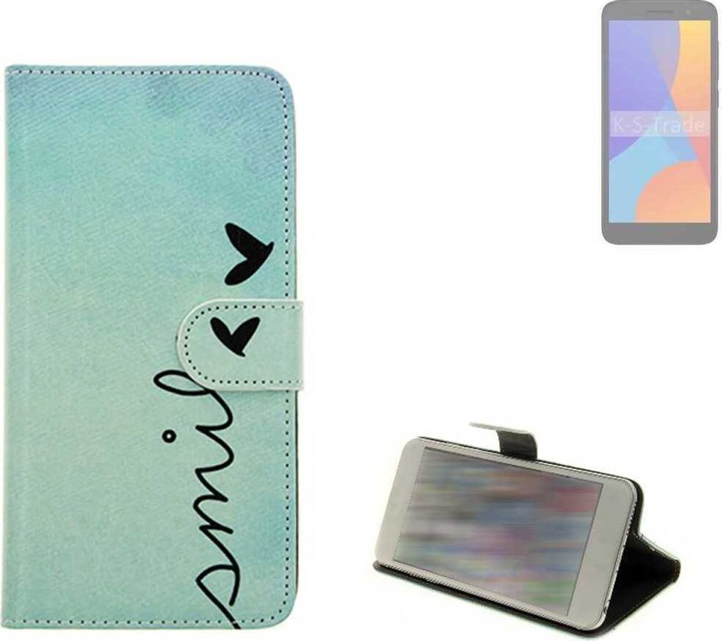 K-S-Trade Schutz Hülle Handy Hülle kompatibel mit Alcatel 1 (2021) Hülle Handyhülle cover bookstyle Etui Handyhülle “smile“ türkis