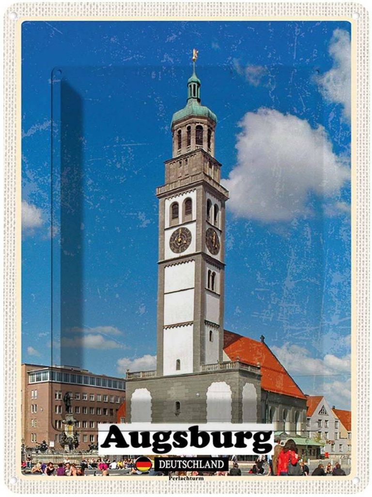 vianmo Blechschild 40x30 cm Augsburg Deutschland Perlachturm Bildmotiv Reisemotiv Abenteuer Reisen Urlaub