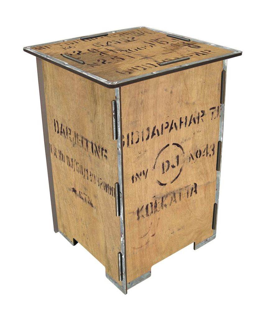 A wooden crate with stenciled text.