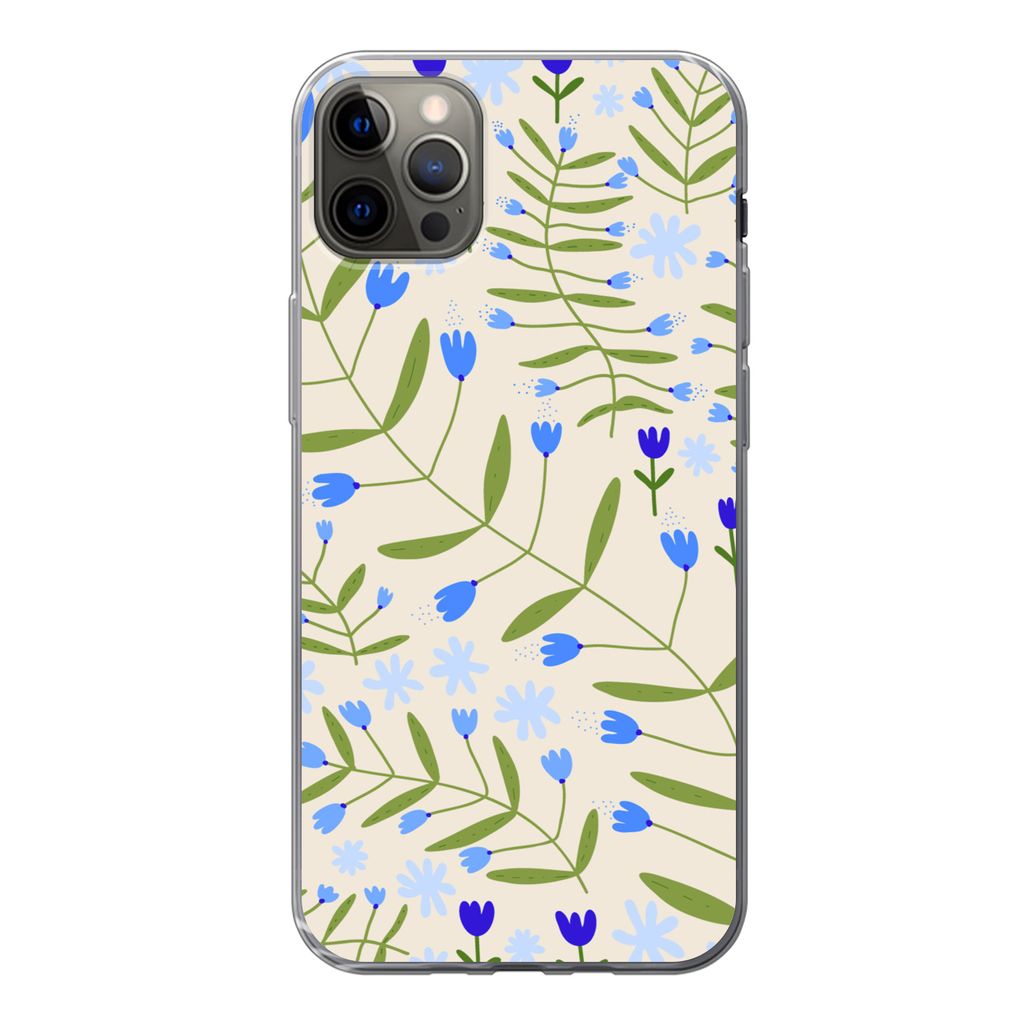 MuchoWow Handyhülle Schutzhülle Hülle für iPhone 12 Pro Max Blume - Blätter - Blau Silikon Softcase Handy Hülle - Hartschale