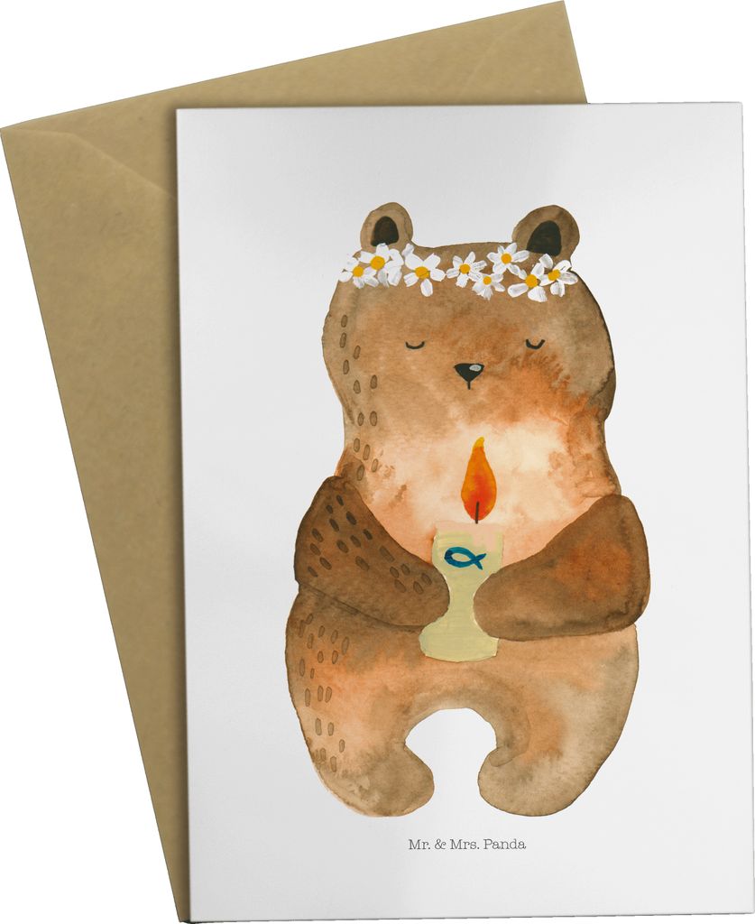 Mr. & Mrs. Panda Grußkarte Bär Kommunion - Weiß - Geschenk, einladungskarten, Gottes Segen, Teddy, Klappkarte, hochzeitskarten, osterkarten, wei...