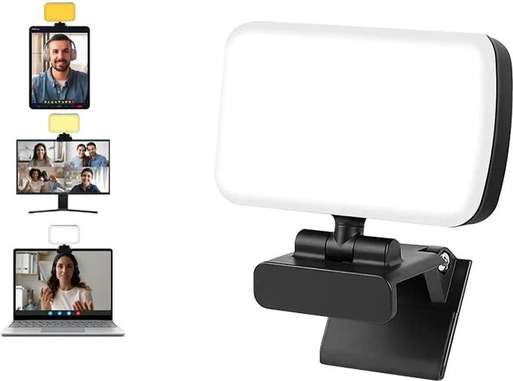 Quadratische Leuchte,Videokonferenz Licht, mit Clip &USB-Kabel, 120 LED+3 Lichtfarben+10 Helligkeiten+360°Drehbar Beleuchtung, 3000k-6000k