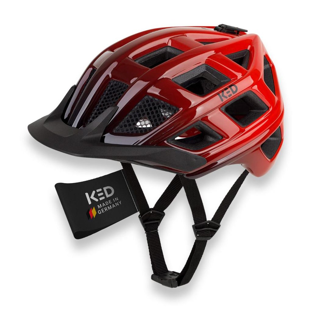 KED Crom Fahrradhelm Für Mountainbike, Trekking Und Alltag Mit LED Rücklicht, FIDLOCK, Farbe: red-black glossy Größe: 52-58 (M)
