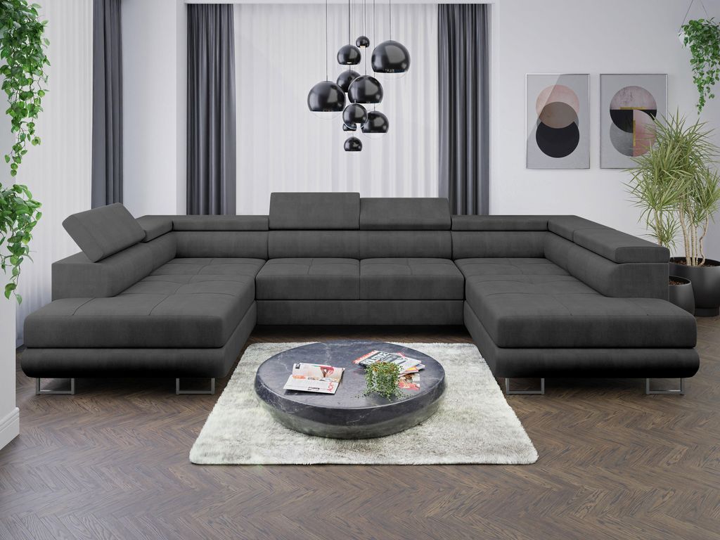 Sofa Couchgarnitur Sofagarnitur ALMA U mit Schlaffunktion und Bettkasten Wohnlandschaft Couch Polsterecke Eckcouch Polstergarnitur 15 Farben