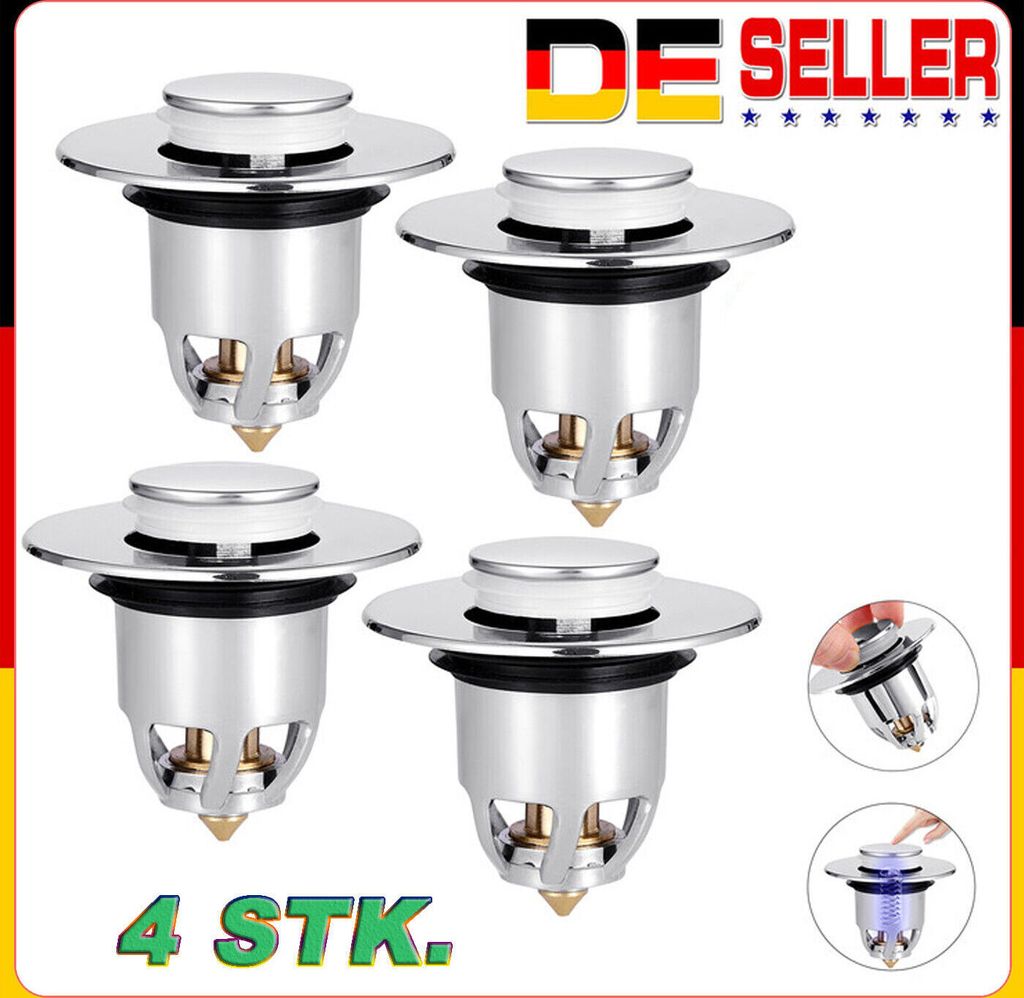 4 Stück Ablauf Garnitur Abfluss Stopfen Waschbecken POP UP Stöpsel Filter Sieb