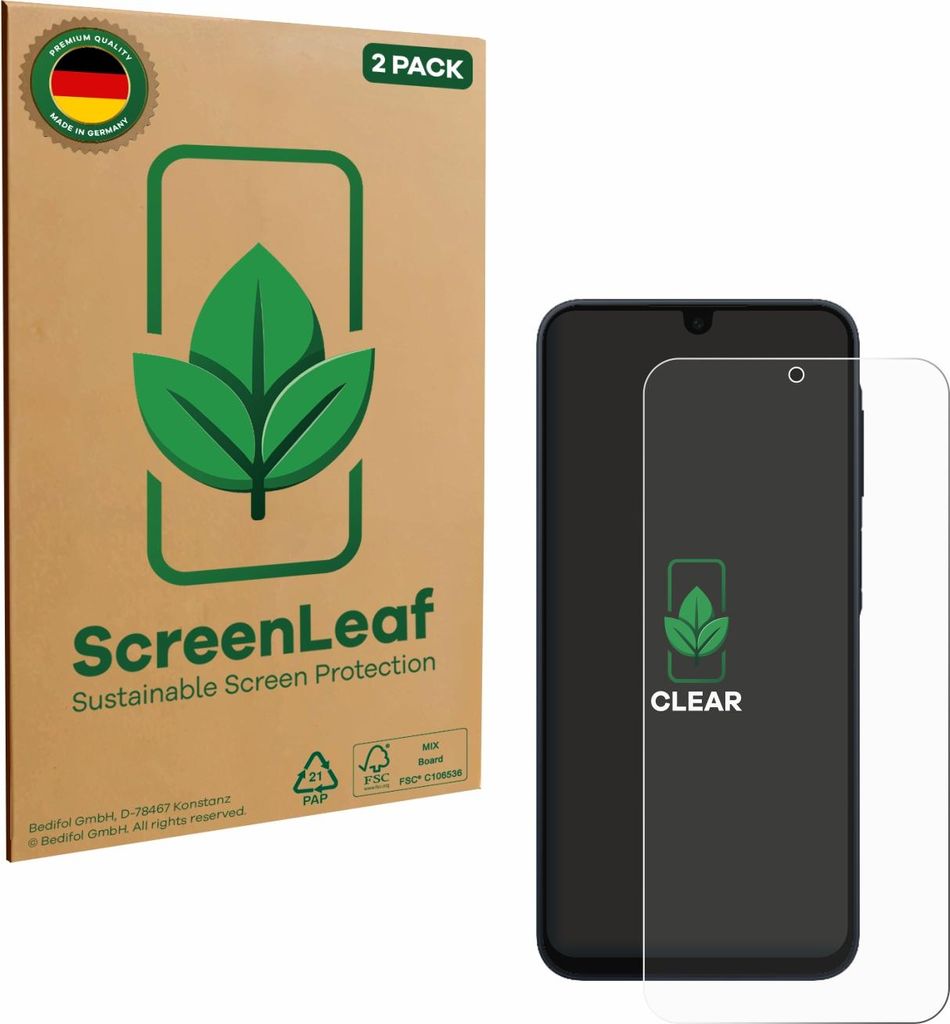2x ScreenLeaf Schutzfolie für Samsung Galaxy A17 5G nachhaltiger Displayschutz Display Schutz Folie Klar Transparent