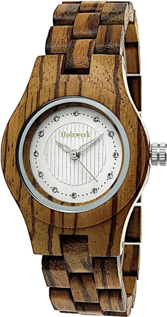 Montre bracelet en bois pour femme design minimaliste noyer et blanc