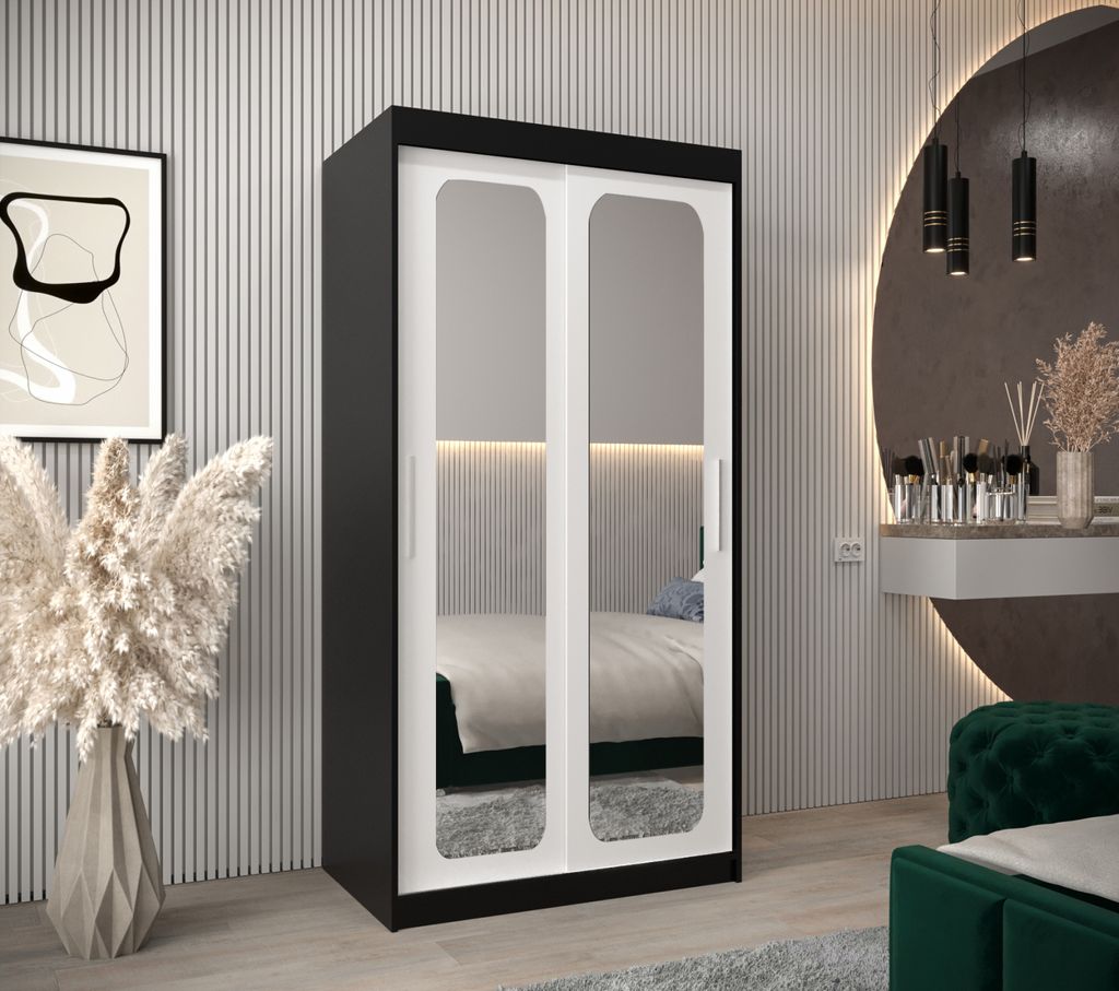 Spiegelschrank DONICELA 2 - 100 cm, schwarz/weiß