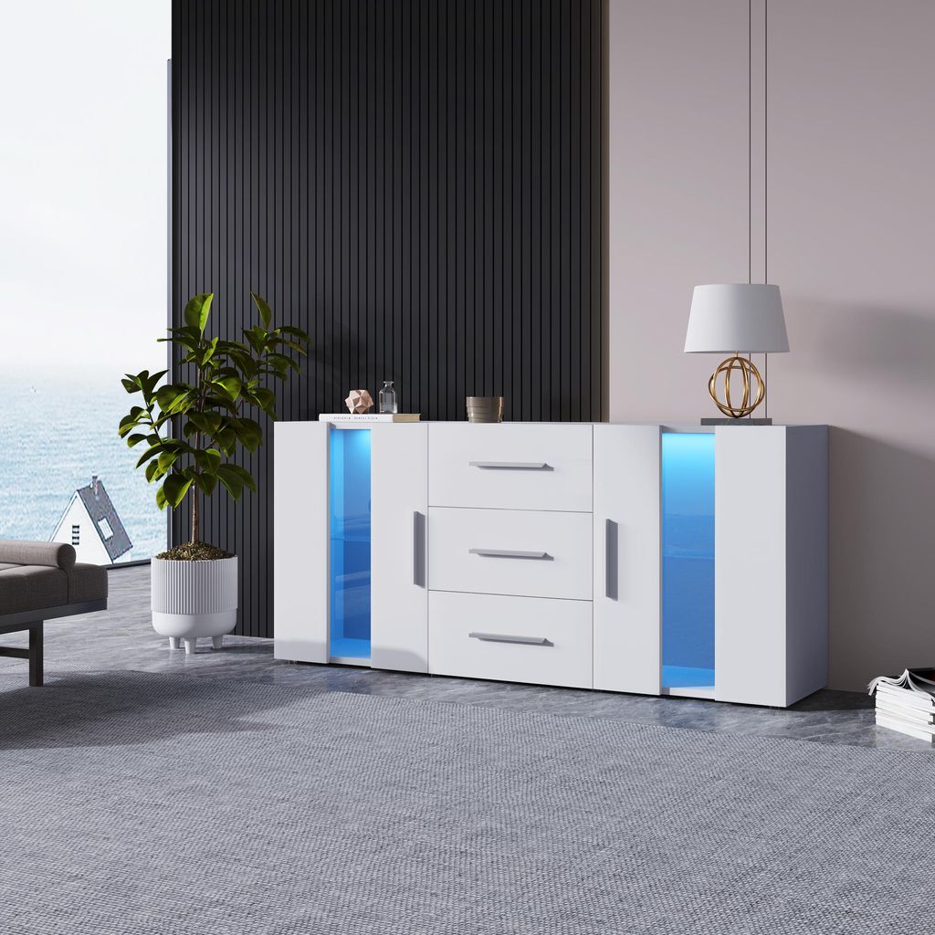 Sweiko Sideboard Kommode Anrichte Standschrank Lagerung Schrank Schrank Einheit TV-Schrank,Lowboard, mit 16 Farben LED-Leuchten für Esszimmer Wohn...