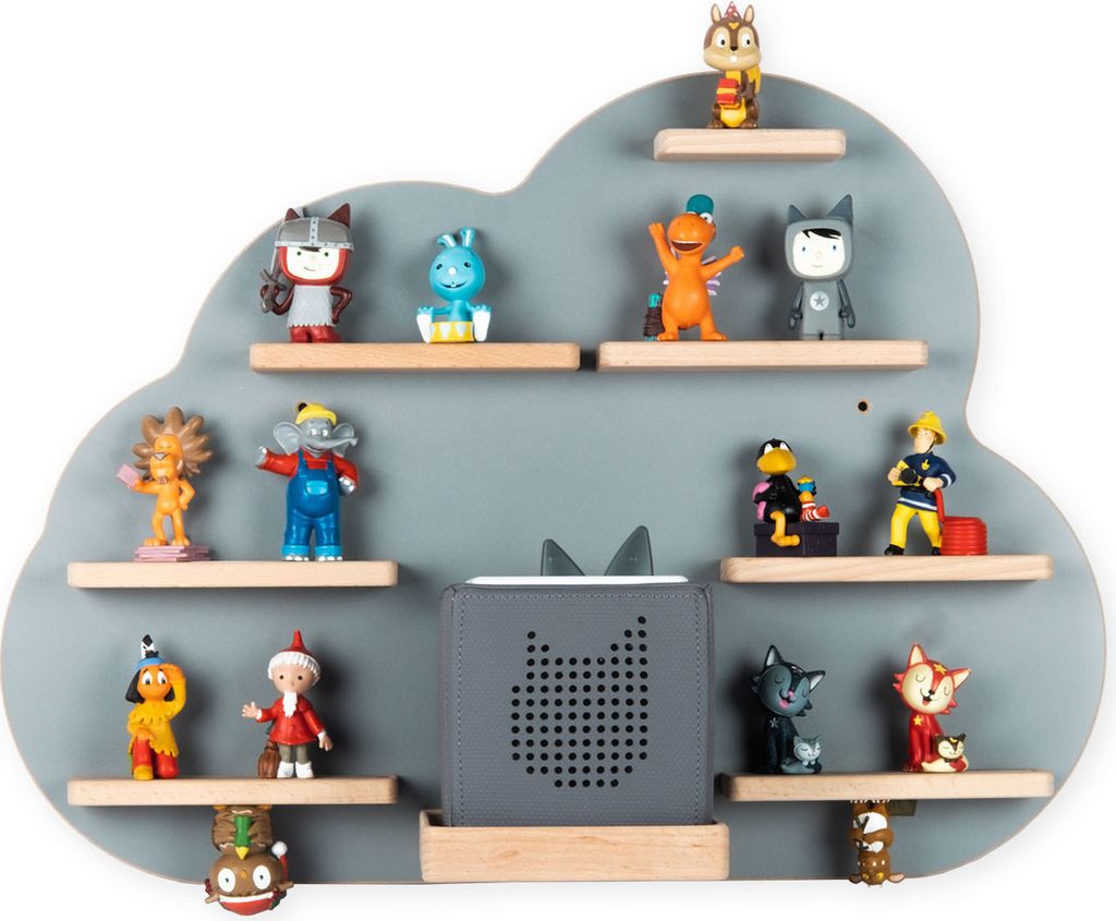 BOARTI Kinderregal Wolke | hängend für Toniebox und Tonie Figuren | platzsparendes Regal | H. 40 x B. 55 x T. 19 cm | Wandregal für Musikbox und...