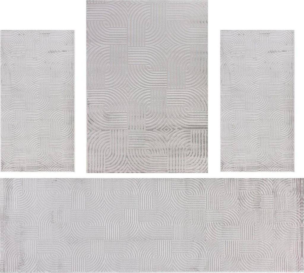 Villa Möbel Sahique Teppich-Set Silber - 4-teiliges Set für Ihr Zuhause, Grösse:1 x 160x230 cm + 2 x 80x150 cm + 1 x 80x250 cm