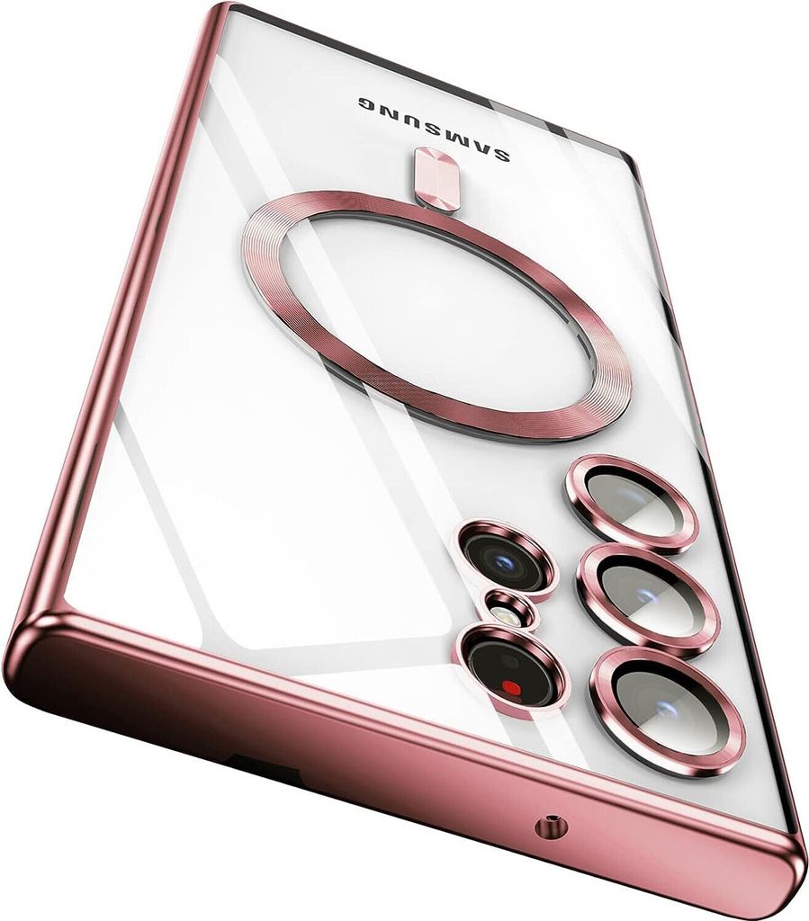 Handyhülle für Samsung Galaxy S23 Ultra mit Magsafe und Kameraschutz, Magnetisch Ultra Dünn Klar Überzug Schutzhülle Pink