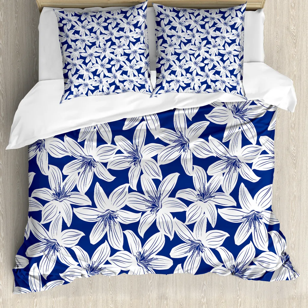 Copripiumino Ibisco Bianco Blu ABAKUHAUS Letto Matrimoniale Moderno