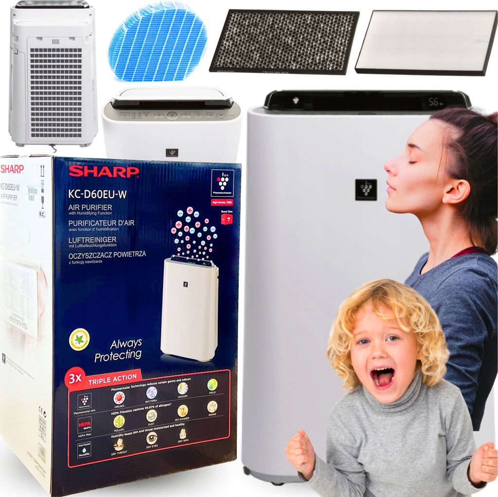 Scharfer Luftreiniger Kc-D60Euw Hepa-Luftbefeuchter Für Allergiker Still
