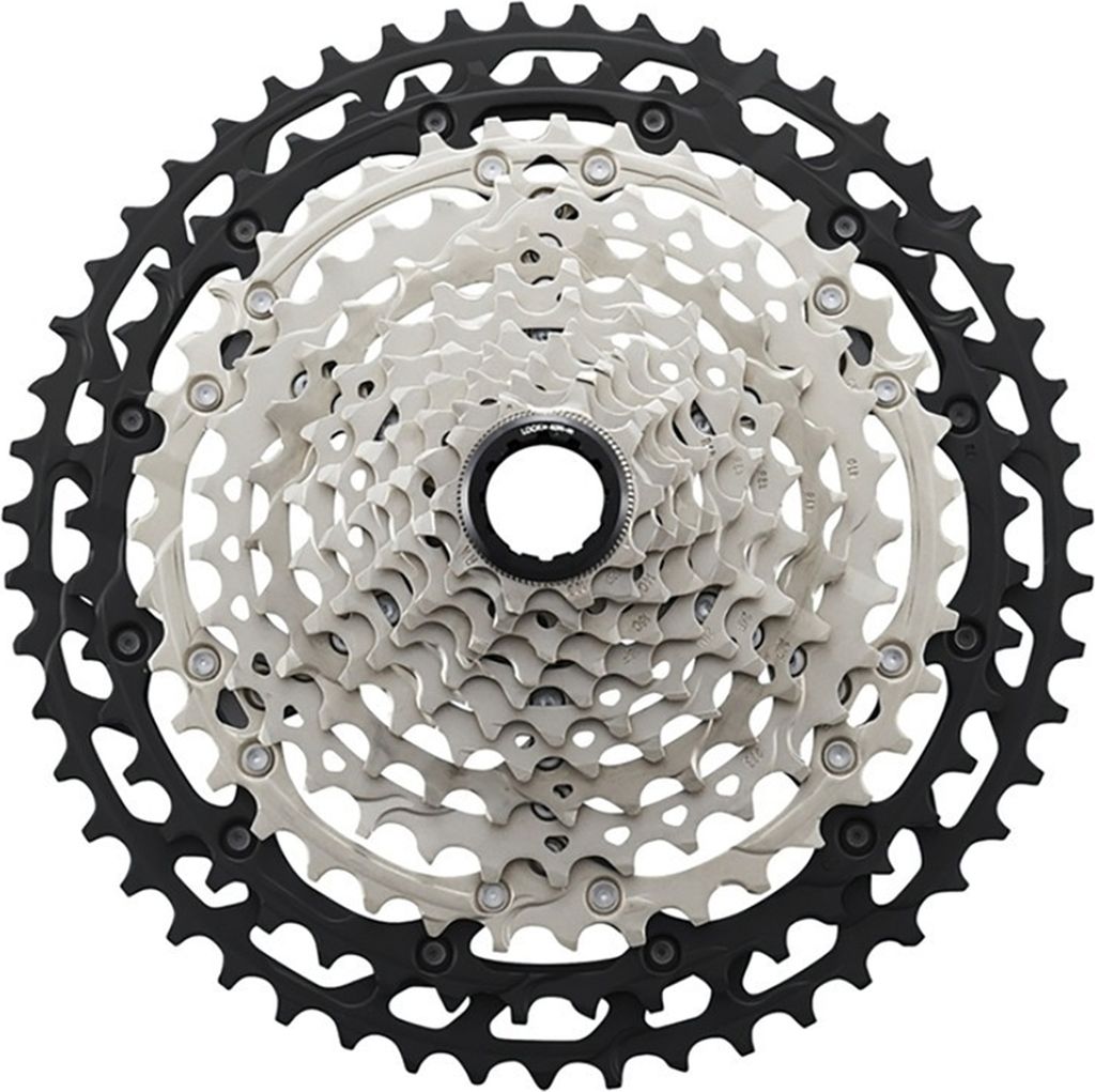 A bicycle cassette with multiple sprockets.
