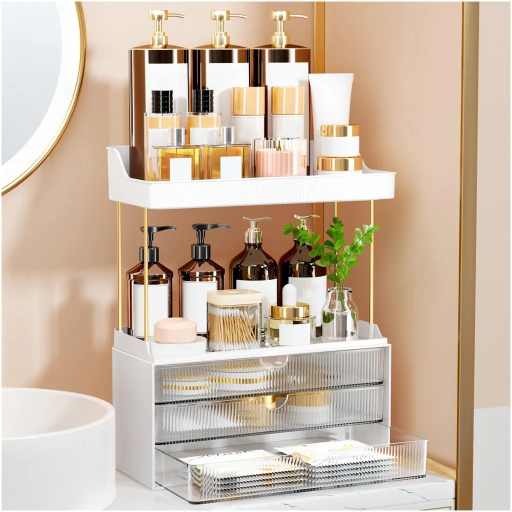 Organisateur cosmétique transparent avec tiroirs pour salle de bains