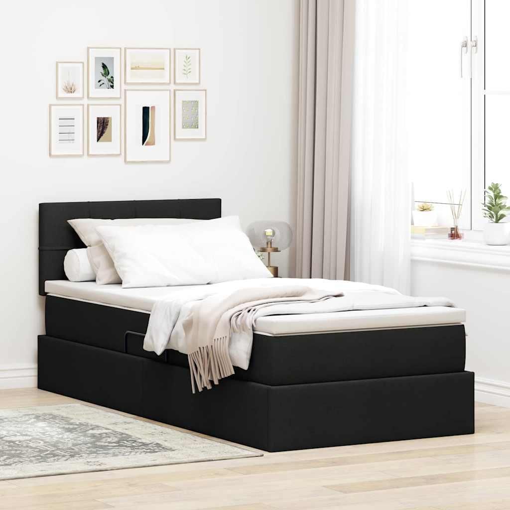 CLOIRS@ Bettgestell moderne - mit Stauraum und LED - für Erwachsene/Kinder - mit LED Schwarz 100x200 cm Stoff