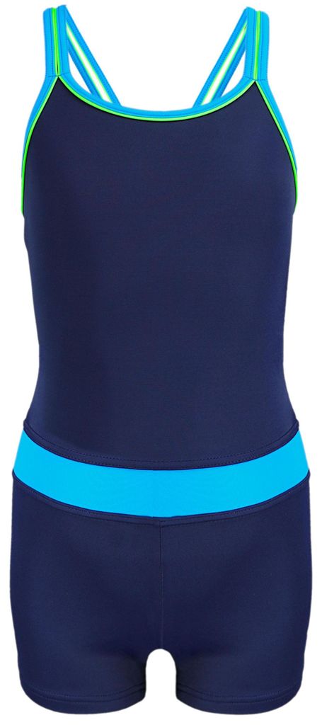 Aquarti Mädchen Badeanzug mit Bein Racerback , Farbe: Dunkelblau / Türkis, Größe: 134