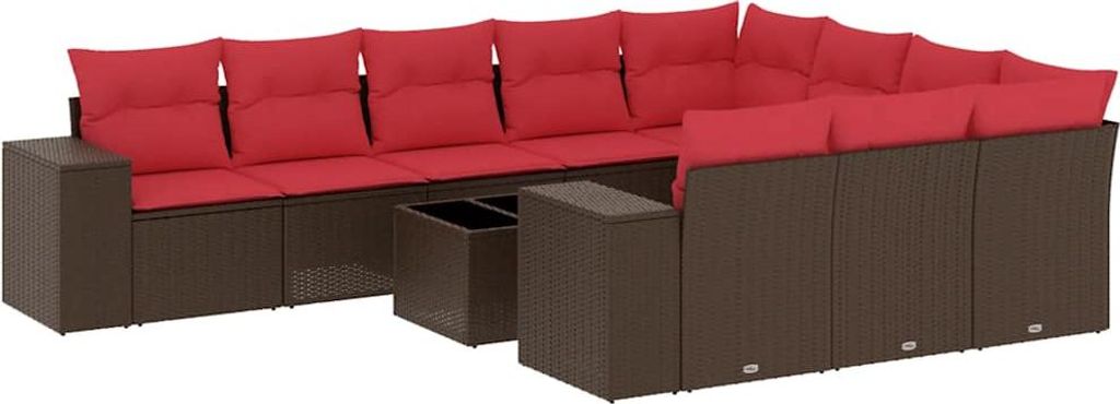vidaXL 11-teiliges Gartensofa-Set mit Kissen, braun, Polyrattan