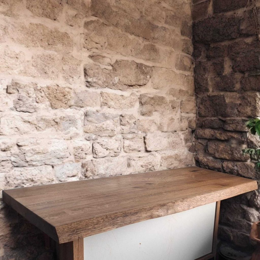 Waschtischplatte Geölt Dunkle Eiche NaTur Naturkant Massiv Holz Waschbecken 80cm