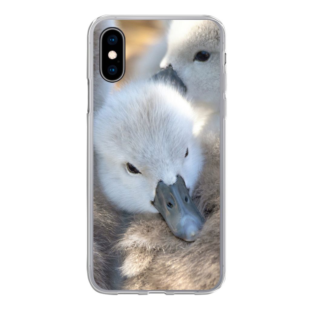 MuchoWow Handyhülle Schutzhülle Hülle für iPhone X Schwäne - Licht - Küken Silikon Softcase Handy Hülle - Handyhülle