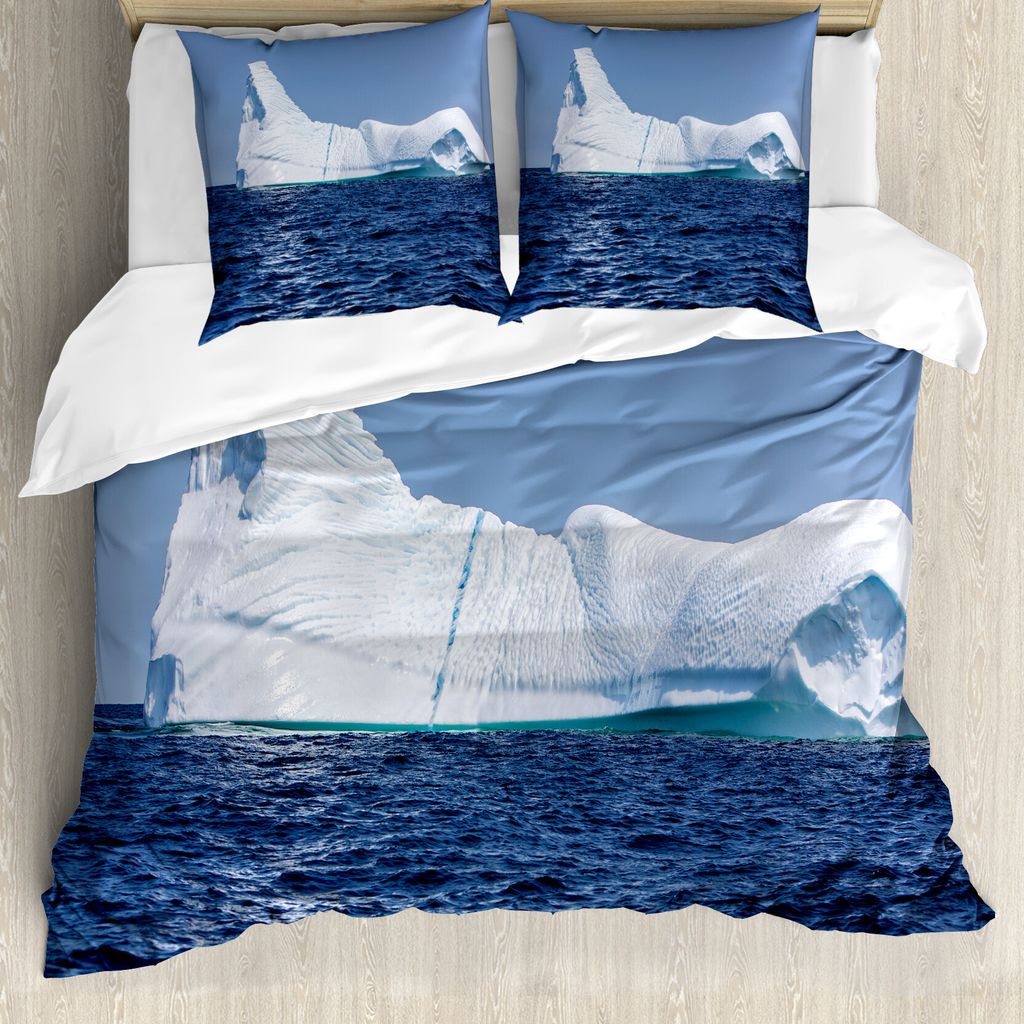 ABAKUHAUS Ice Berg Bettbezug Set für Einzelbetten, Oceanic Frigid Landschaft, Milbensicher Allergiker geeignet mit Kissenbezug, 200 cm x 200 cm - ...