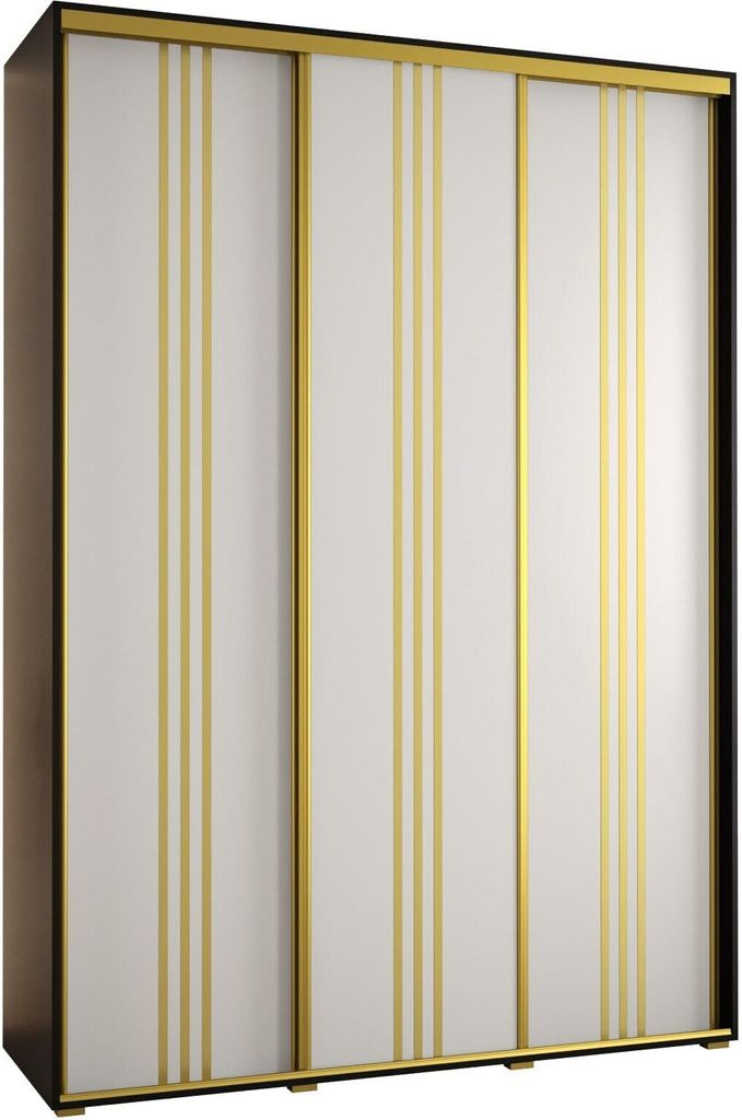 MEBLE KRYSPOL Cannes 6 Schrank mit 3 Schiebetüren - 205,2x180x45 cm - Schwarz Weiß Gold
