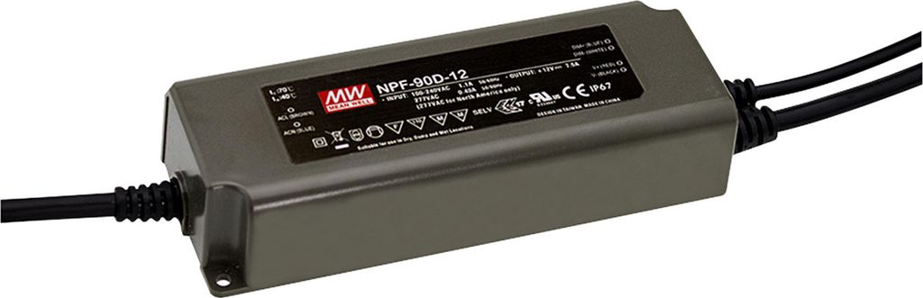 MEANWELL NPF-90D-42, Installationsnetzteil, IP67 90W 42V 2,15A CV+CC dimmbar