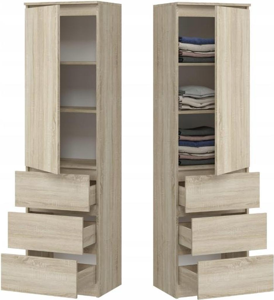 BDW, armadio con 3 cassetti, 50×180,5×40 cm, rovere Sonoma Immagine del prodotto 