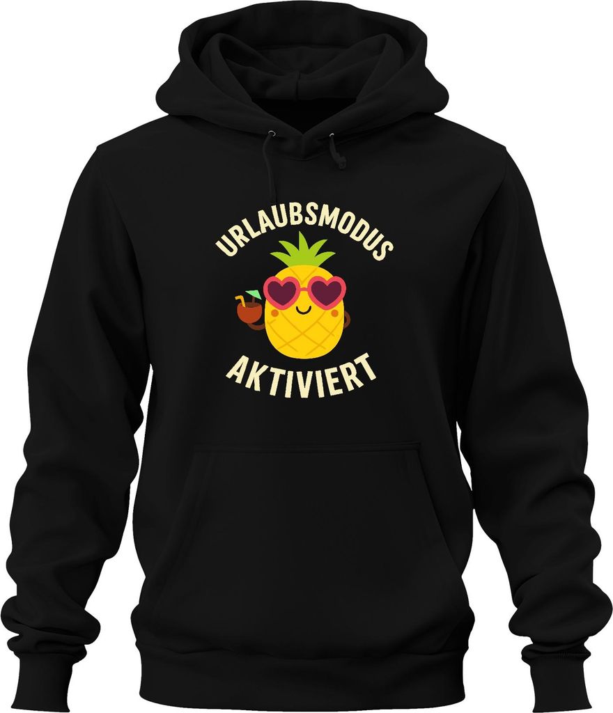 Urlaubsmodus aktiviert Ananas Sonnenbrille Cocktail Sommer Strand Uni Hoodie Kapuzenpullover, Schwarz, XL