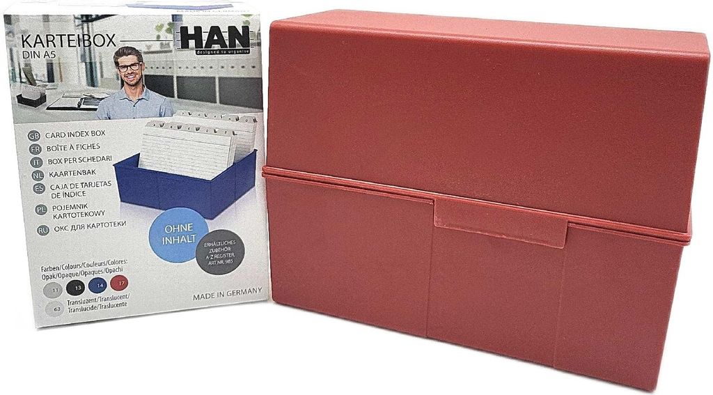 HAN 975-17 3er-Set Karteikarten A5 quer mit Stahlscharnier Rot