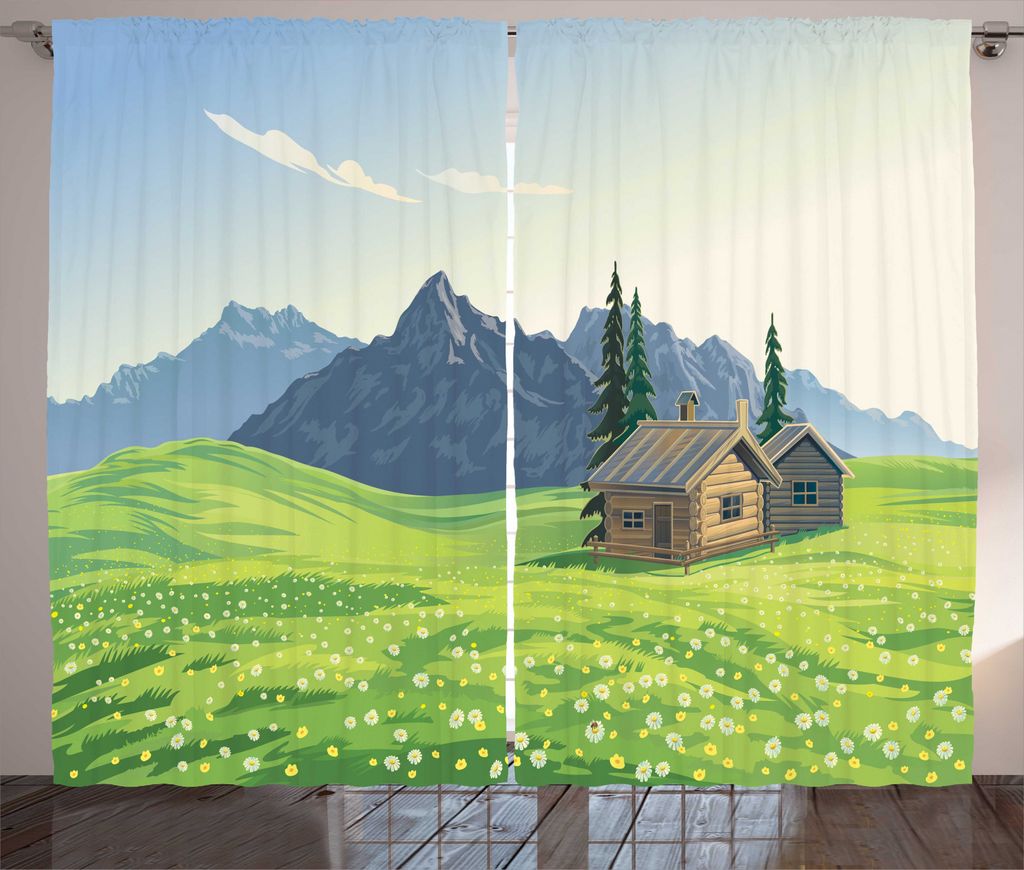 ABAKUHAUS Alpen Rustikaler Vorhang, Land Szene Alpine Woods, Wohnzimmer Universalband Gardinen mit Schlaufen und Haken, 280 x 225 cm, Fern Green un...