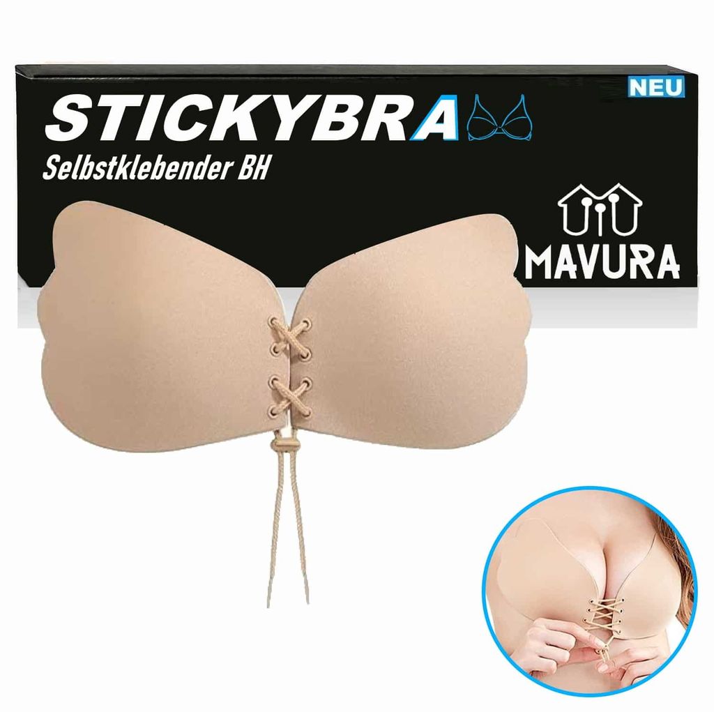 MAVURA STICKYBRA Silikon Klebe BH Push UP Bra trägerlos selbstklebend rückenfrei Abiball - C