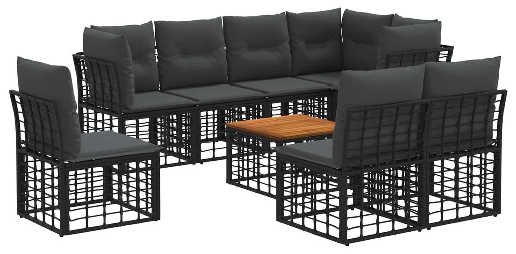 vidaXL Outdoor-Sofagarnitur 9 pcs Schwarz und Dunkelgrau Polyester