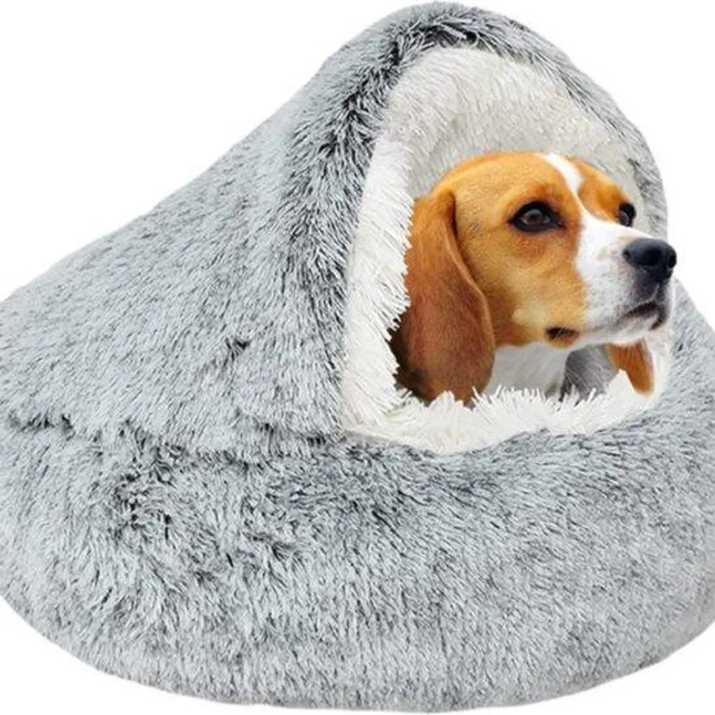 Lit anti-stress pour chien nerveux en peluche grise lavable taille S