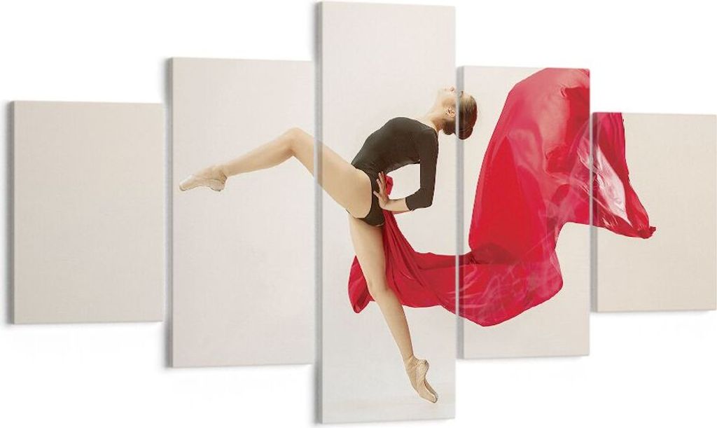 Bild auf Leinwand - Leinwandbild - 5 Teile - Ballerina Tanz Rot - 125x70cm - Wand Bild - Wanddeko - Wandbilder - Leinwanddruck - Bilder - Wanddekor...