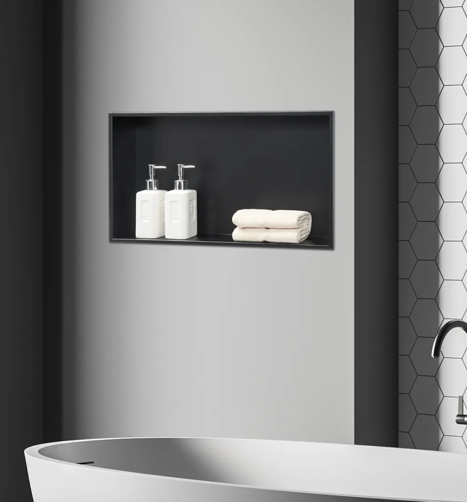 Niche murale Kristinehamn 62x32x10cm noir en métal pour salle de bain