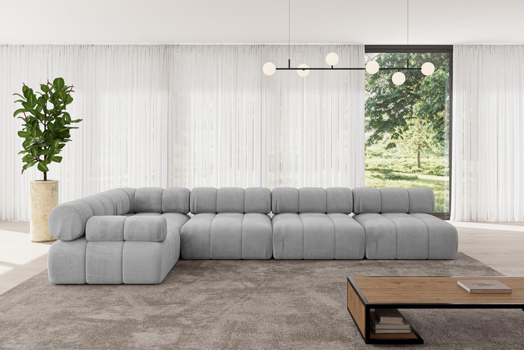 ALTDECOR Modulares Sofa Ecksofa in L-Form - Mende-L3 - 380x190x70 cm Hellgrau Corner modular Sofa Eckcouch Couch Wohnlandschaft Cauchsofa Polstersofa
